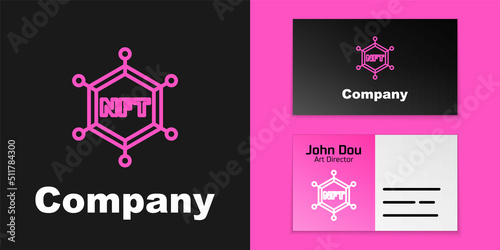 Pink line NFT blockchain technology icon isolated on black background. Non fungible token. Digital crypto art concept. Logo design template element. Vector