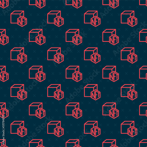 Red line NFT Digital crypto art icon isolated seamless pattern on black background. Non fungible token. Vector