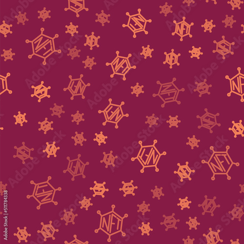 Brown line NFT blockchain technology icon isolated seamless pattern on red background. Non fungible token. Digital crypto art concept. Vector