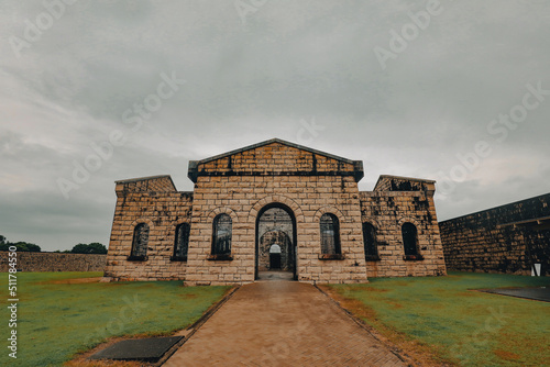 Inner court of Trial Bay gaol with facade of main block - modern day museum of australian history in Arakoon national park NSW