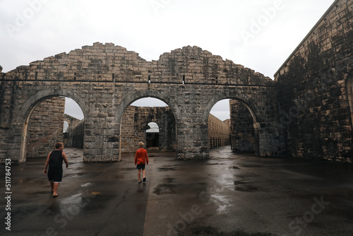 Children exploring the ruins of Trial Bay Gaol at South West Rocks in NSW Australia photo