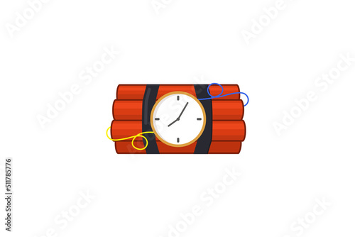 Red dynamite with time clock, bomb illustration in flat style isolated on white background. dynamite bomb.