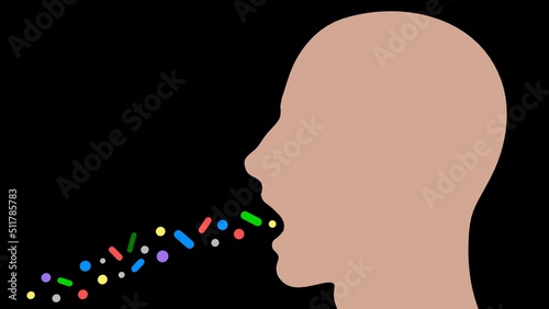 Person swallowing pills . 3d render illustration flat solid colors isolated on black background photo