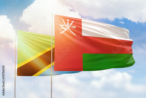 Vászonkép Sunny blue sky and flags of oman and tanzania