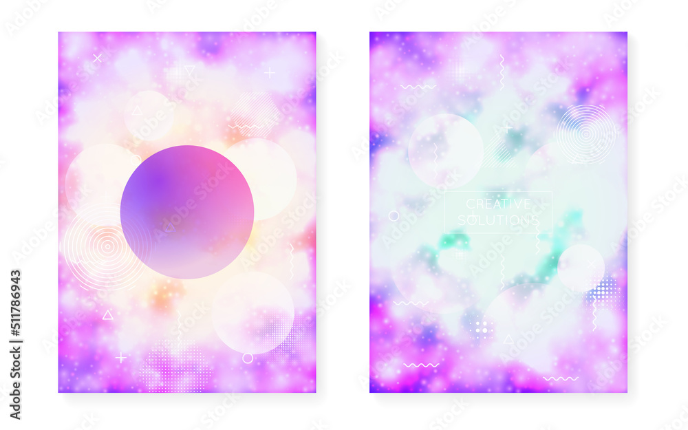 Holographic Shape. Vibrant Flyer. Neon Presentation. Light Graphic. Hologram Pattern. Violet Retro Texture. Shiny Ultraviolet Template. Memphis Dots. Blue Holographic Shape