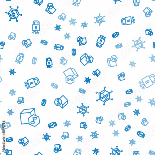 Set line NFT Digital crypto art, blockchain technology and Cyber security on seamless pattern. Vector