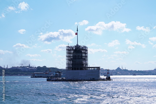 Maiden's Tower(kiz kulesi) restoration has not been completed yet. Maidens towe repair for Turkey tourism © ayselucar