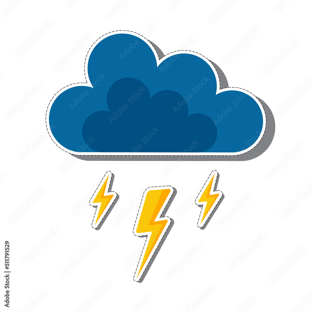 An image of a blue thundercloud with three yellow lightning bolts. An image of a blue thundercloud with three yellow lightning bolts.