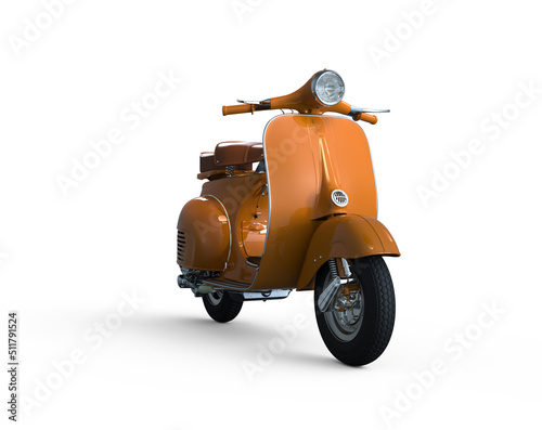 Vintage orange color motorcycle isolated.