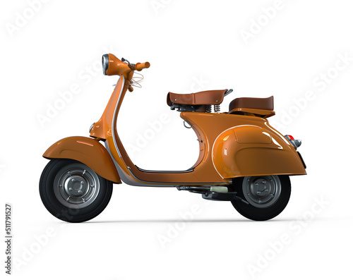 Vintage orange color motorcycle isolated.