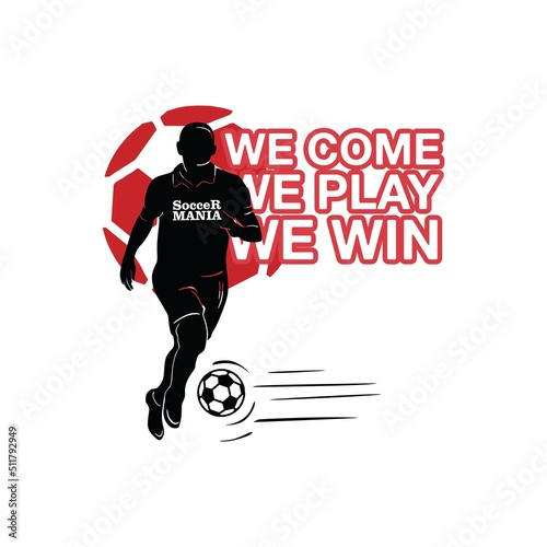 soccer mania logo, silhouette of great football player running slowly, vector illustrations