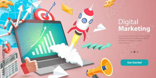 3D Vector Conceptual Illustration of Digital Marketing, Content Strategy and Management