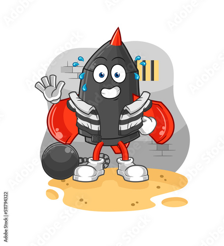 dart criminal in jail. cartoon character