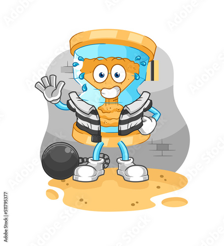 hourglass criminal in jail. cartoon character