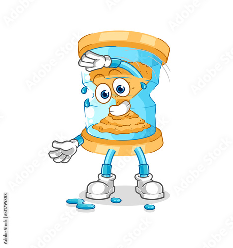 hourglass stretching character. cartoon mascot vector