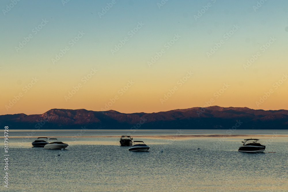 Lake Tahoe Powerboats at Sunsent Lake Tahoe Powerboats at Sunsent