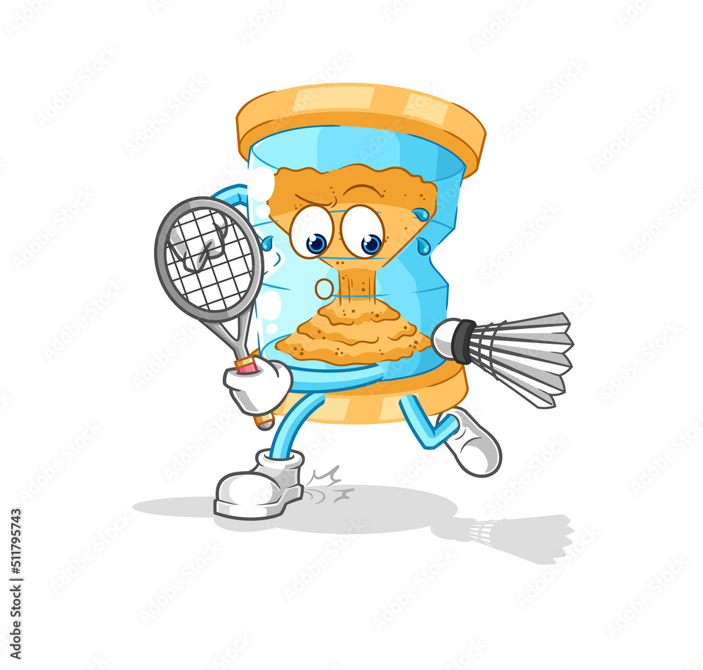 Obraz premium hourglass playing badminton illustration. character vector