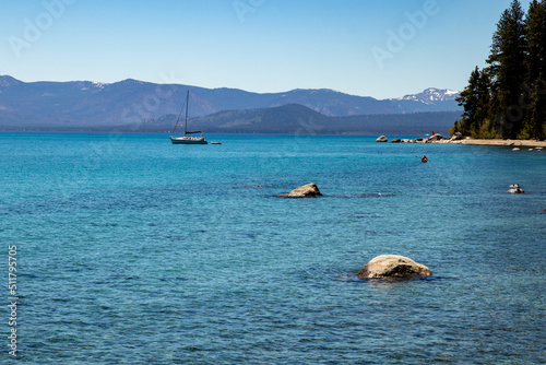 Sailboat at anchor, Lake Tahoe, California