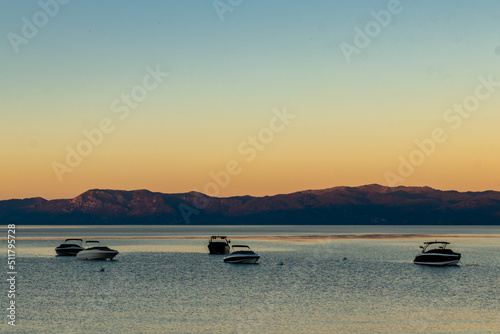 Lake Tahoe Powerboats at Sunsent
