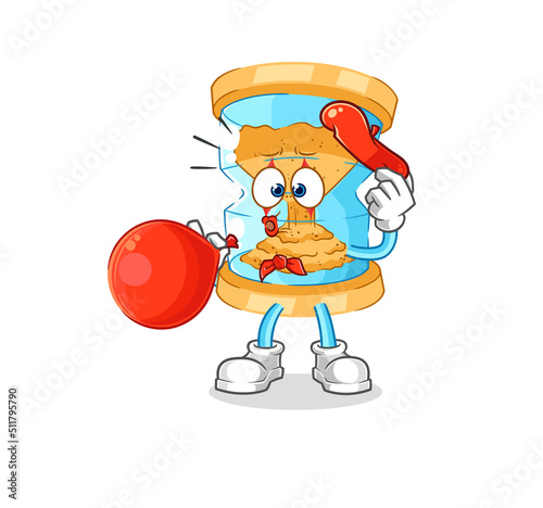 hourglass pantomime blowing balloon. cartoon mascot vector