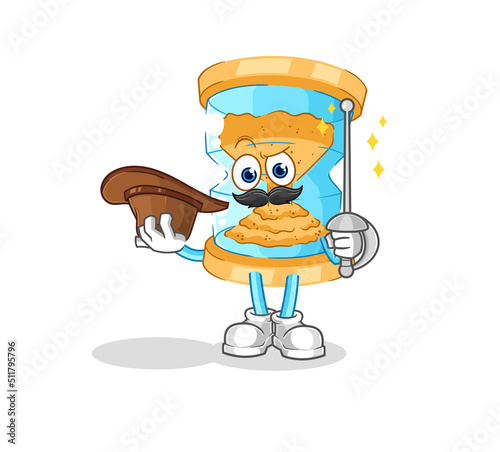 hourglass fencer character. cartoon mascot vector