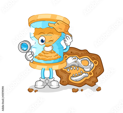 hourglass archaeologists with fossils mascot. cartoon vector
