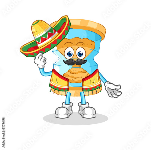 hourglass Mexican culture and flag. cartoon mascot vector