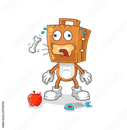 suitcase head burp mascot. cartoon vector