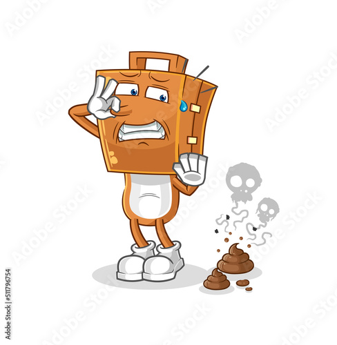 suitcase head with stinky waste illustration. character vector