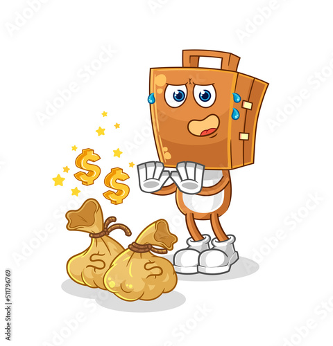 suitcase head refuse money illustration. character vector