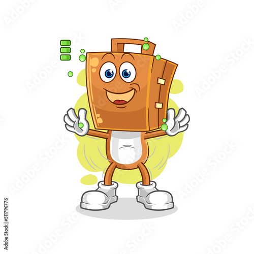 suitcase head full battery character. cartoon mascot vector