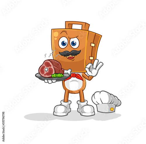 suitcase head chef with meat mascot. cartoon vector