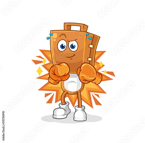 suitcase head boxer character. cartoon mascot vector