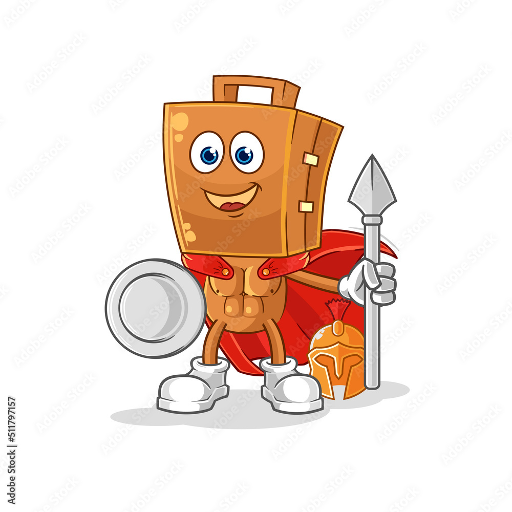 suitcase head spartan character. cartoon mascot vector