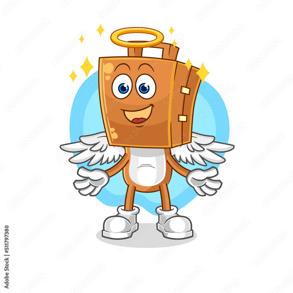 suitcase head angel with wings vector. cartoon character suitcase head angel with wings vector. cartoon character