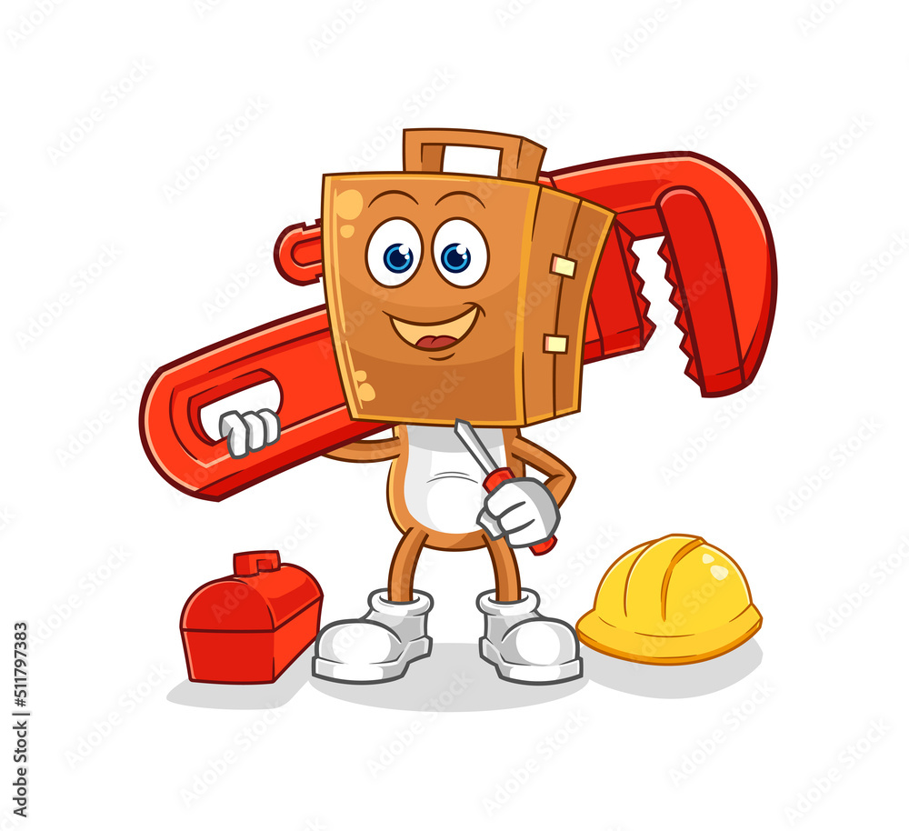 suitcase head plumber cartoon. cartoon mascot vector suitcase head plumber cartoon. cartoon mascot vector