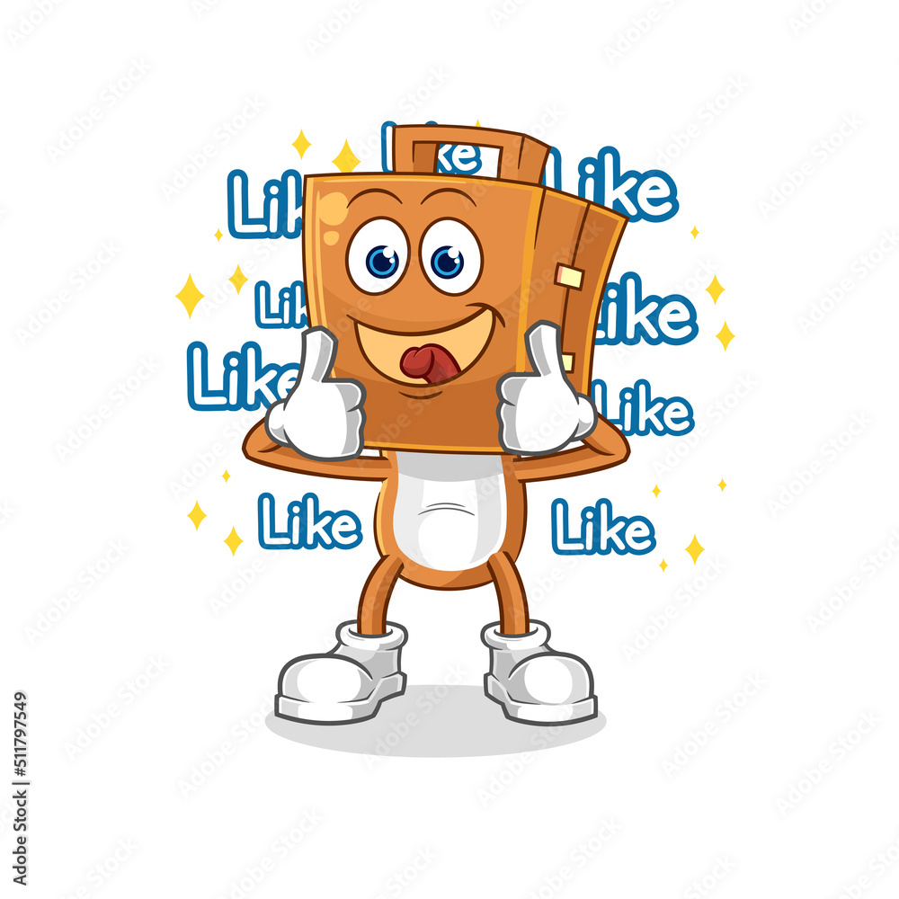 suitcase head give lots of likes. cartoon vector