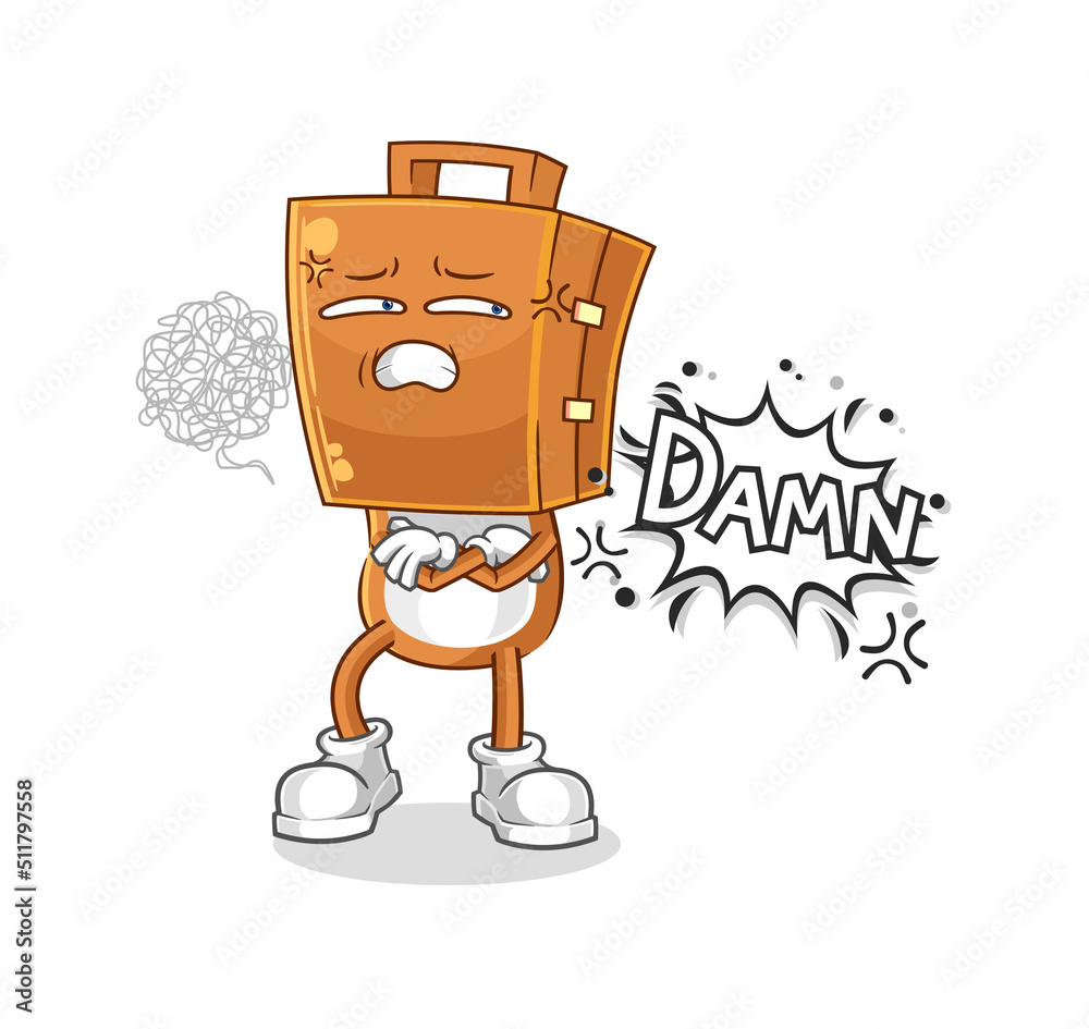 suitcase head very pissed off illustration. character vector