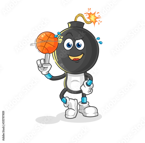 bomb head playing basket ball mascot. cartoon vector