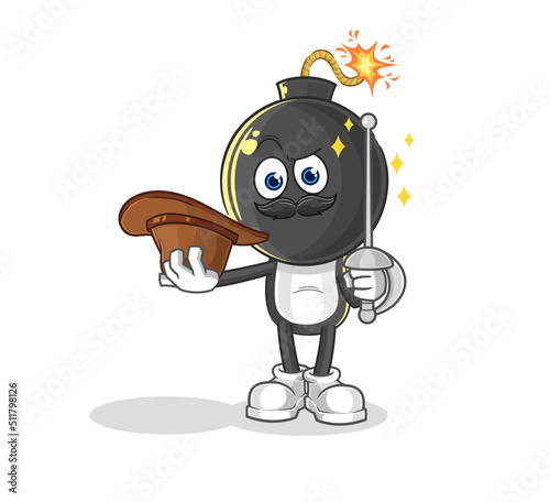 bomb head fencer character. cartoon mascot vector