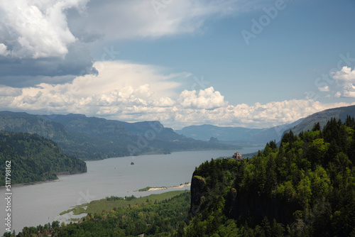 Crown Point and Vista House in the Columbia River Gorge, Oregon, Taken in Spring