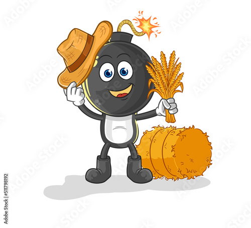 bomb head farmer mascot. cartoon vector