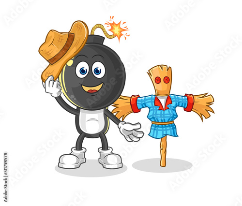 bomb head with scarecrows cartoon character vector