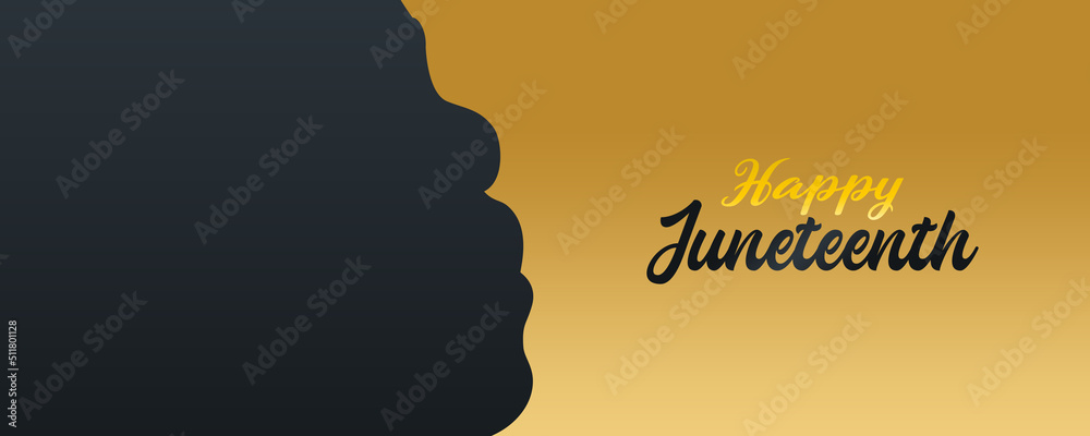An abstract illustration of a woman with lettering on Happy Juneteenth the Freedom Day
