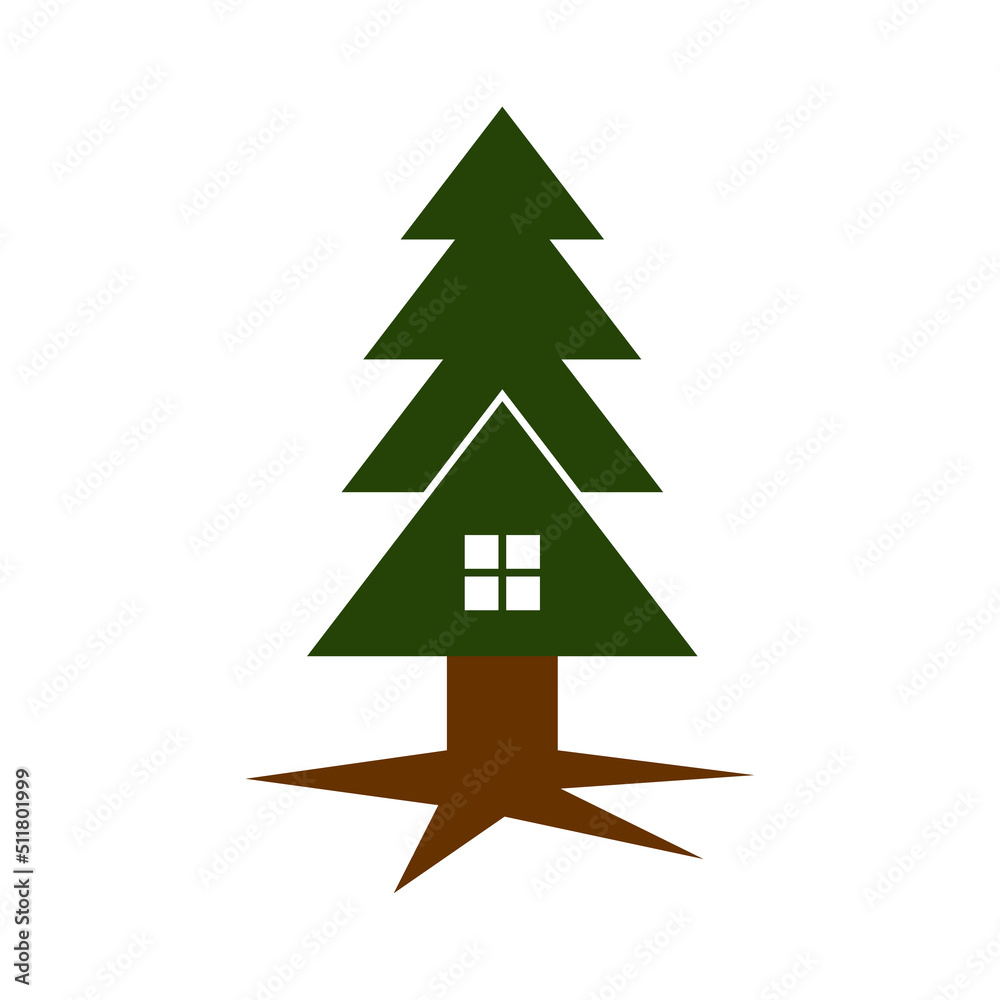 Fototapeta premium real estate home cedar tree logo Icon Illustration Brand Identity