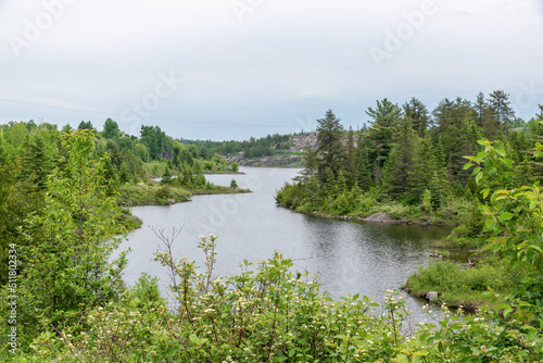 A picturesque lake sits nestled among the trees along the Heritage Silver Trail in the small mining town of Cobalt  Ontario.