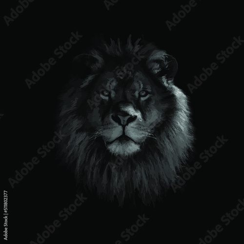 Fotobehang Portrait of a lion lion, lion in the dark, illustration abstract