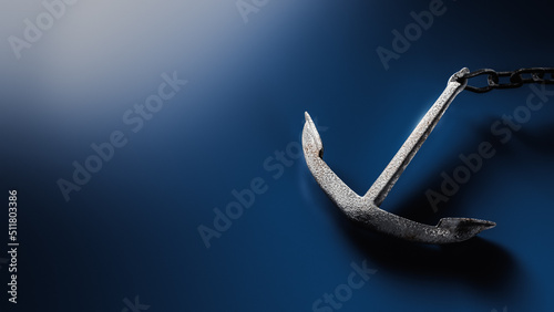 anchor on a blue background. 3D rendering, illustration photo