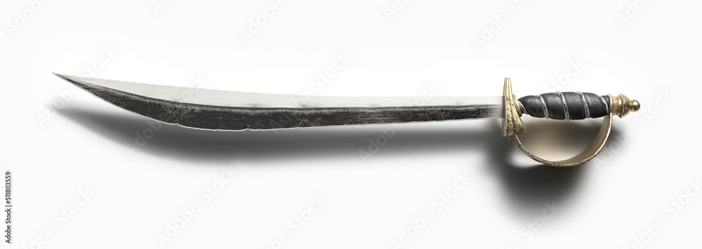 Fototapeta premium a pirate's cutlass sword isolated on white. 3D Rendering, illustration