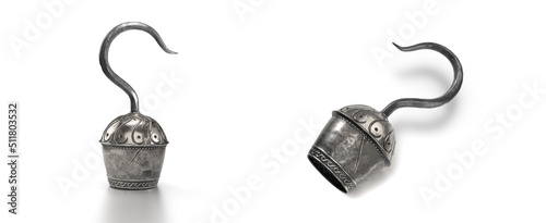 3D rendering / illustration of a pirate's hook in different angles isolated on white. photo